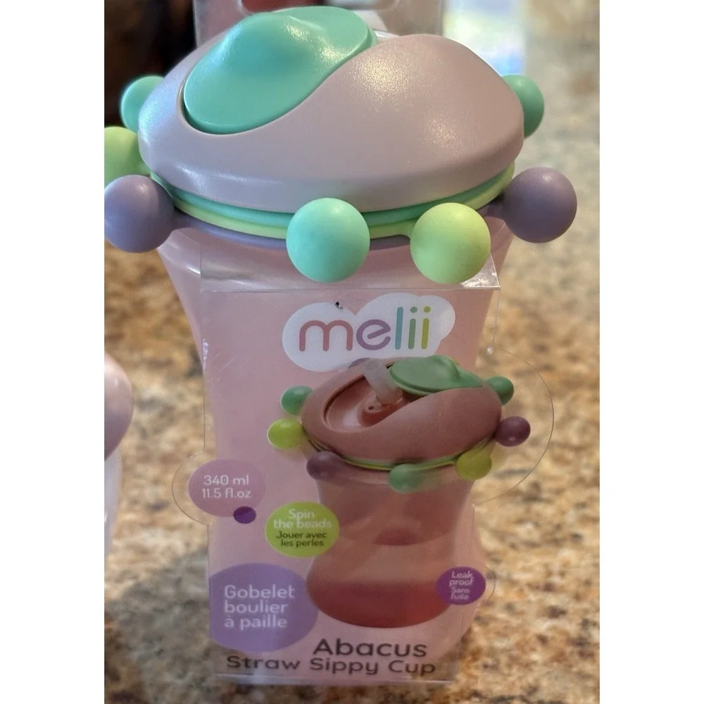 Melii Straw Sippy Cup & Snack Go Pod Abacus Collection NEW Pink‎ Fun On The Go